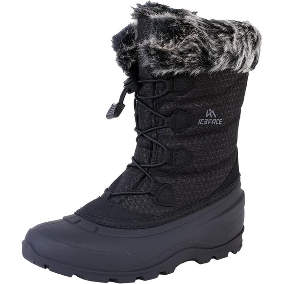 Shoes - Women's Black Nylon Fabric Ultimate Warmth Stylish And Functional Winter Boots